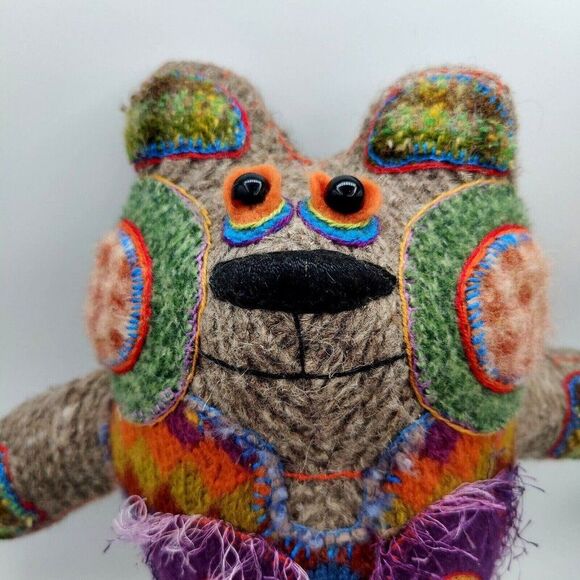 Handmade Support Bear Recycled Wool & Tiger Eye Crystal 14" Tall Protective - Picture 4 of 10